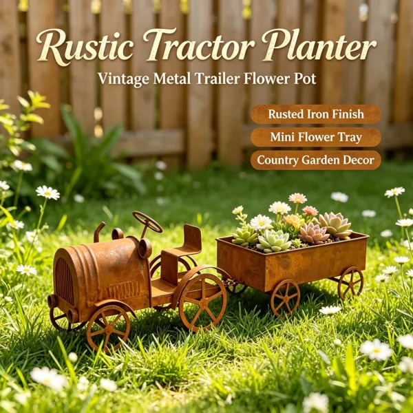 Rustic Iron Tractor Planter for Garden and Home Decor - image 2