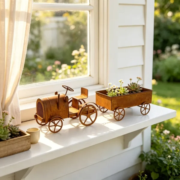 Rustic Iron Tractor Planter for Garden and Home Decor - image 6