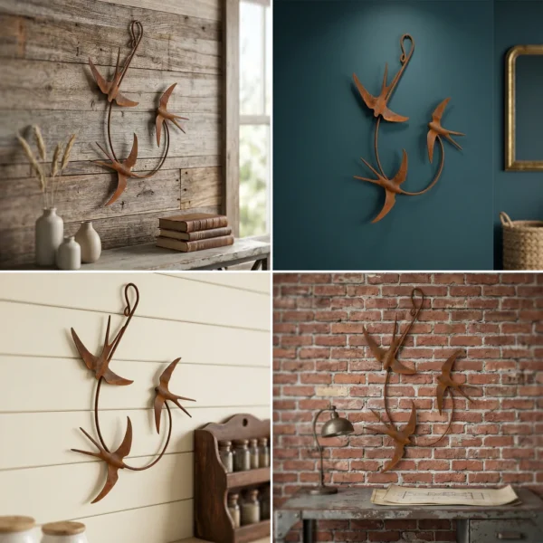 three-swallow-wall-art-01 Rustic three-swallow wall art for entryway and living room